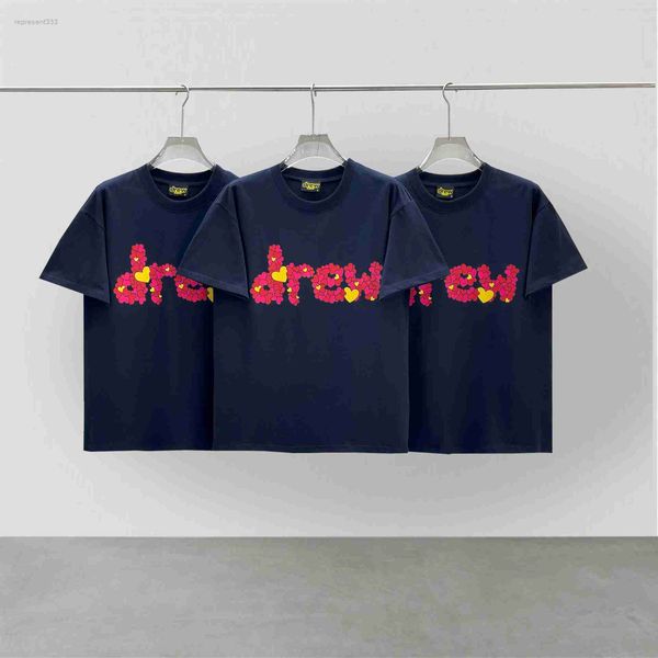 

drew shirt letter fashion brand american summer cotton casual loose fit men and couple short sleeve designer shirt underlay fham, White;black