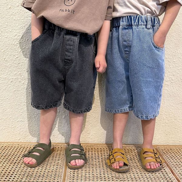 

shorts boys summer casual denim shorts solid lion patch short jeans children girls summer five-part trousers kids exterior jeans 230512, Black
