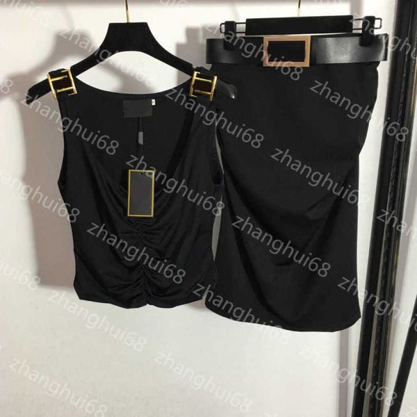 

23ss womens designer clothing skirt set side zipper slimming vest hardware belt high fanny pack hip half skirt sets womens clothing a1, White