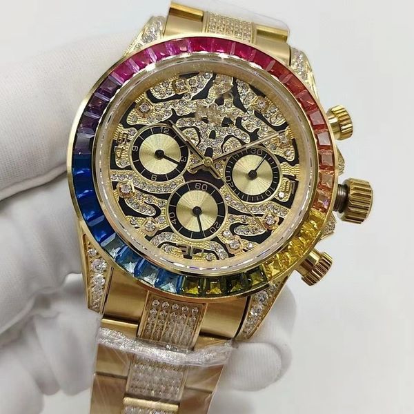 

fully automatic designer watch, 41mm, men's luxury rainbow diamond dial dial, aaa quality, folding buckle, sapphire glass, men's c, Slivery;brown