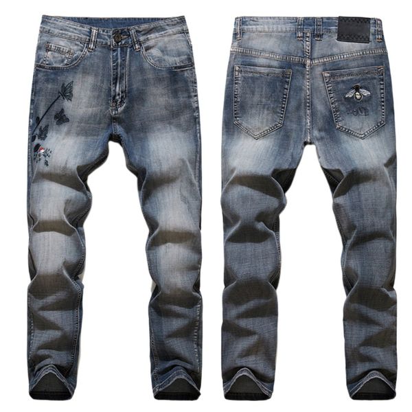 

new jeans chino pants pant men's trousers stretch autumn winter close-fitting jeans cotton slacks washed straight business casual littl, Blue