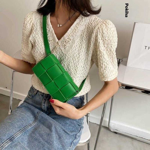 

pu leather woven small waist bags for women luxury designer brand weave belt bag 2023 fashion trend chest pouch female 230512