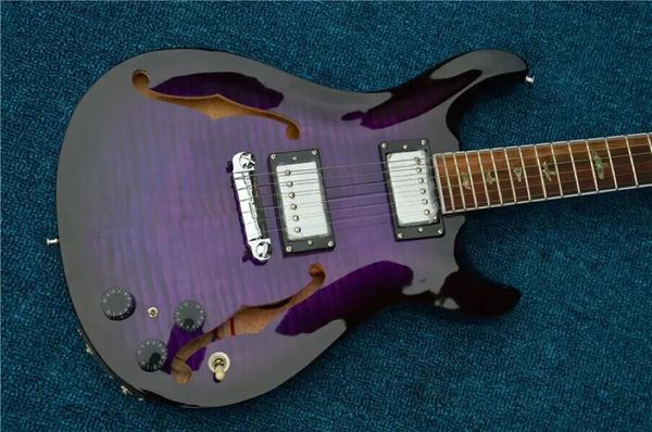 

new fhole electric guitar flame maple and back inlaid with bird color purple