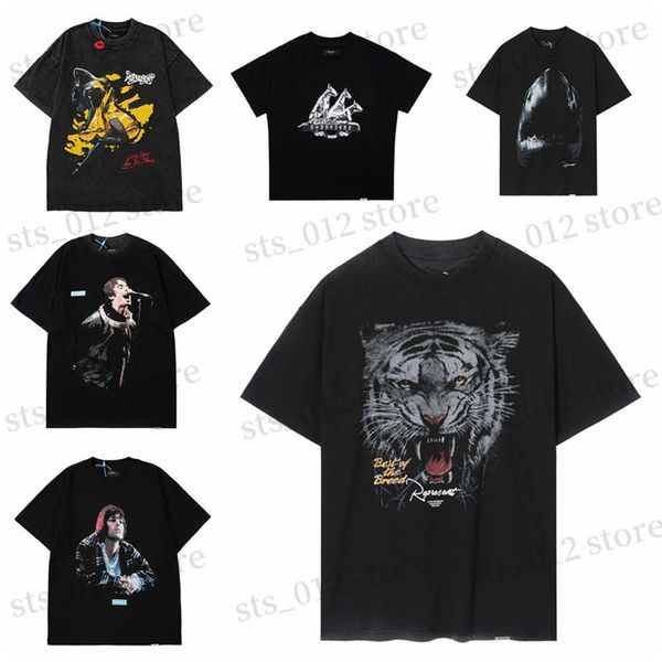 

men's t-shirts frog drift 23ss vintage streetwear oversize rock band animal graphic tiger character print summer tee t shirt for men t, White;black