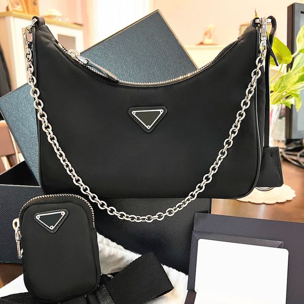 

3piece re edition canvas nylon bag womens fashion underarm shoulder pink white bag saffiano triangle cross body bags mens hobo clutch tote h