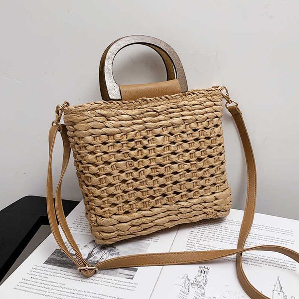 

summer handle women s handwoven straw beach tote bag vintage hollow out handbag rattan vacation small shoulder 230512