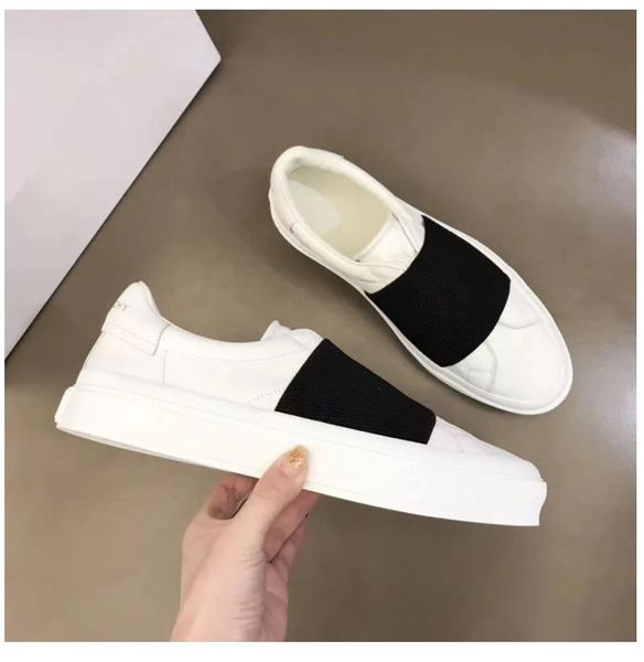 

luxury white black leather city sports sneakers shoes men's slip-on elastic webbing strap lace up trainers couple casual walking eu38-4