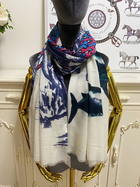 

women's scarf scarves shawl 100% cashmere material thin and soft print pattern size 190cm - 100cm, Blue;gray