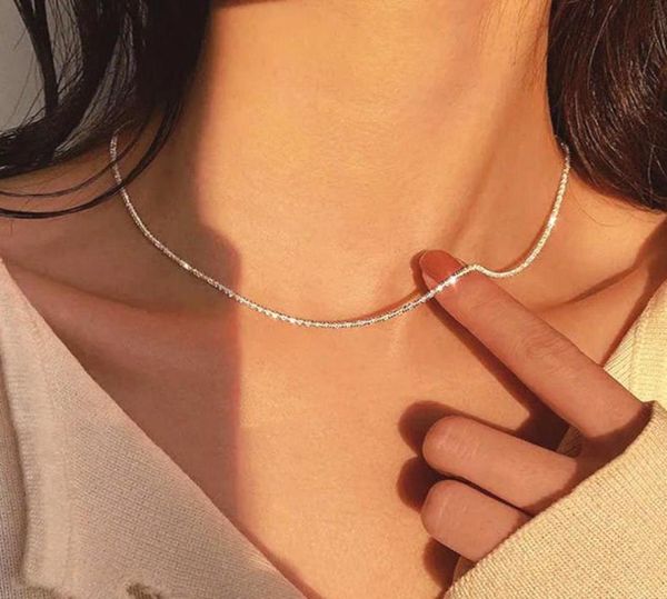 

silver colour sparkling clavicle chain choker necklace collar for women fine jewelry wedding party birthday gift5222088