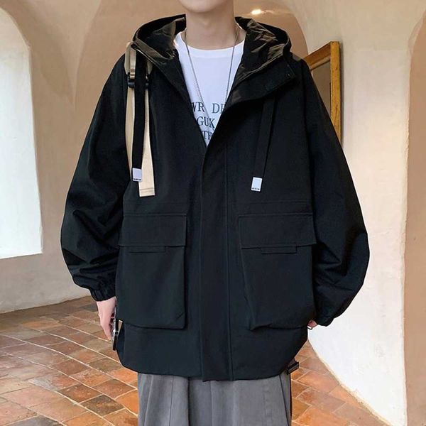 

2023 spring autumn new korean version trendy handsome casual work wear hooded charge coat men's jacket{category}, Black;brown