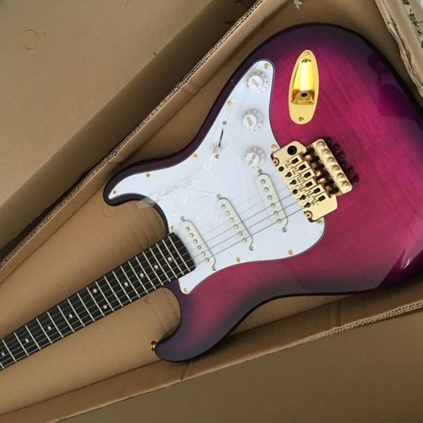 

factory black circle purple electric guitar, gold accessory, tiger maple veneer