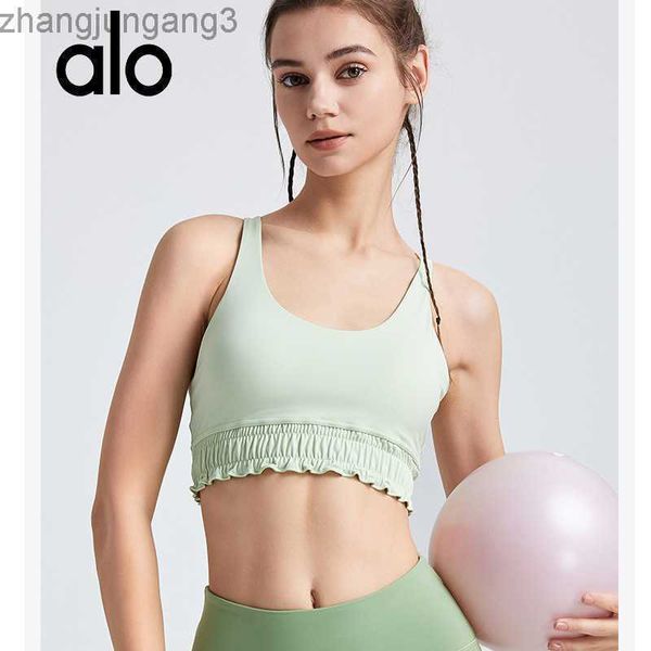 

desginer alo yoga 2023 new bra for women with ruffles and flesh covering sling fitness training tank sports bra, White