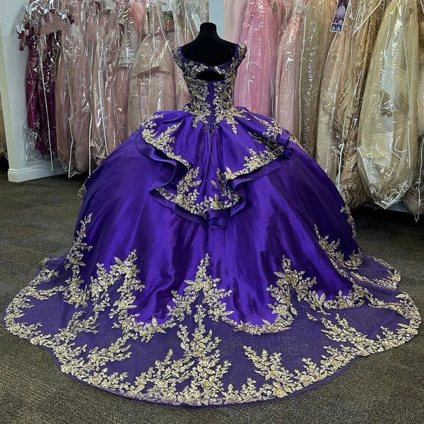 

purple stain princess quinceanera dresses 2023 luxury crystals appliques lace-up corset prom sweet 16 vestidos de 15 anos, Blue;red