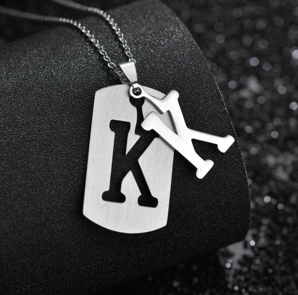 

stainless steel 26 english alphabet pendants necklace men jewelry personality hollow letter pendant cross chain friendship gifts7695626, Silver