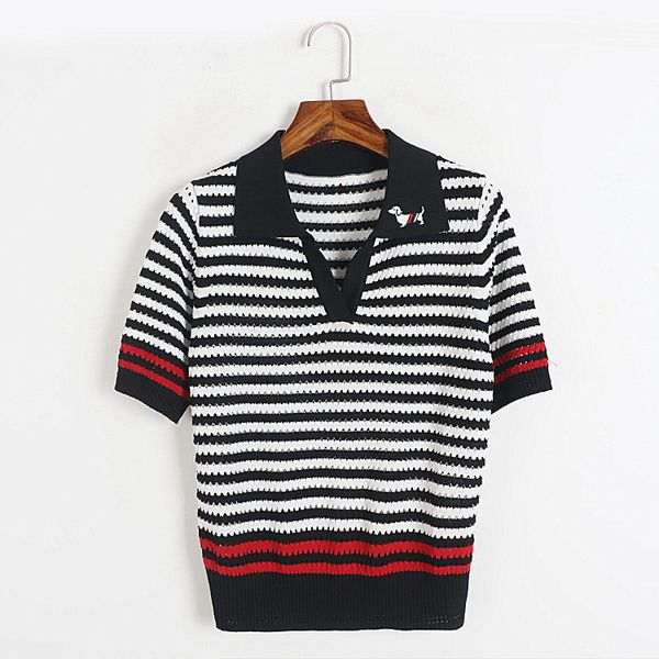 

425 2023 runway summer brand same style sweater short sleeve cardigan lapel neck white black fashion clothes womens dl