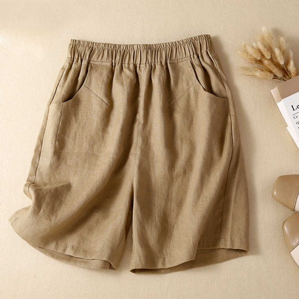 

cotton and linen shorts, middle-aged mother's summer dress, women's summer thin linen five-piece trousers, casual large size, 2022, Black
