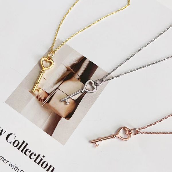 

new fashion 925 sliver gold key necklaces plated 18k for women girls lovers couple chain daughter mom engagement girlfriend party wedding gi, Silver