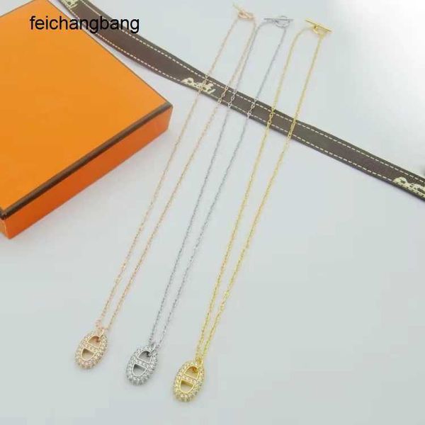 

h ermes designer necklace ai ma jia man diamonds pig nose for women s light luxury and small market design simple elegant sweater chain new, Black
