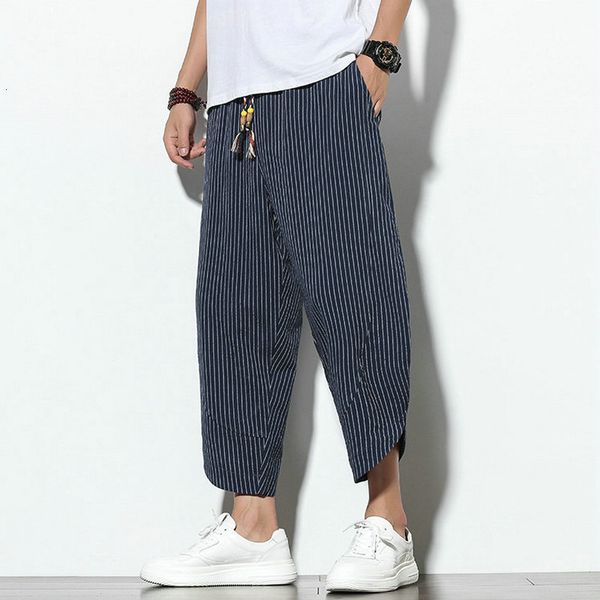 

men's pants baggy cotton linen harem pants men korean vintage striped men women hip hop plus size wide leg pant pantalone 230512, Black