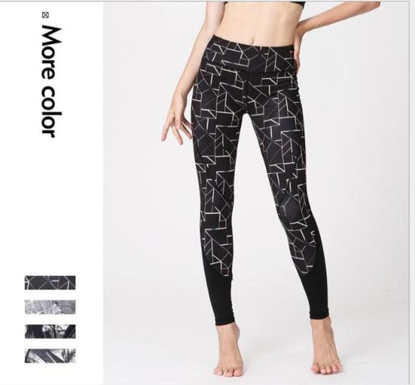 

sports yoga pants and girls trousers printing high strength elastic fitness garment with spliced geometry7173153, White;black