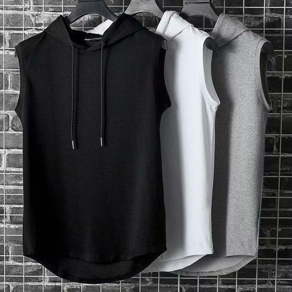 

men's polos men muscle hoodie vest sleeveless pure color all match loose sweat absorption summer tshirt for gym workout fitness 230512, White;black