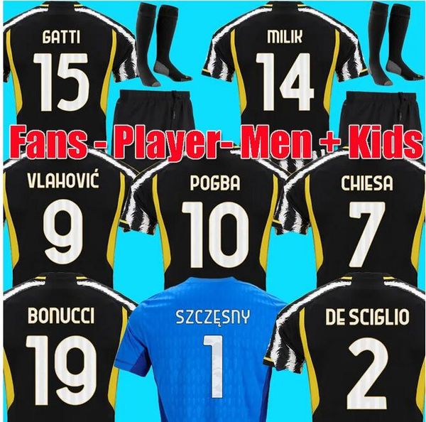 

23 24 vlahovic chiesa milik soccer jerseys juventus 023 2024 pogba men kids set bonucci football shirts kit di maria uniform kostic fagioli, Black;yellow
