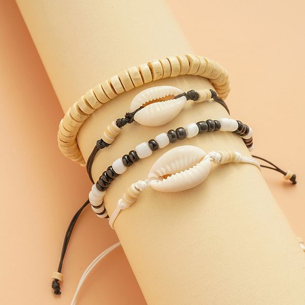 

designer jewelry bracelet natural coconut shell coconut wood black and white beaded shell weaving rope bracelet set bracelet set 4-piece set, Golden;silver