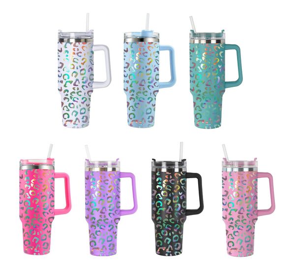 

stanley 40oz leopard glitter tumbers ombre gradient shimmer holographic mugs blank sublimation tumbler with handle and straw