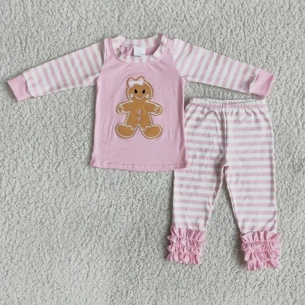 

pajamas wholesale children winter baby girls clothes sleepwear set kids gingerbread embroidery pink striped pants outfit toddler pajamas 230, Blue;red