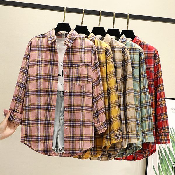

women's blouses shirts plaid women blouses shirts tunic womens womenswear long sleeve clothing button up down outwear ol loose designe, White