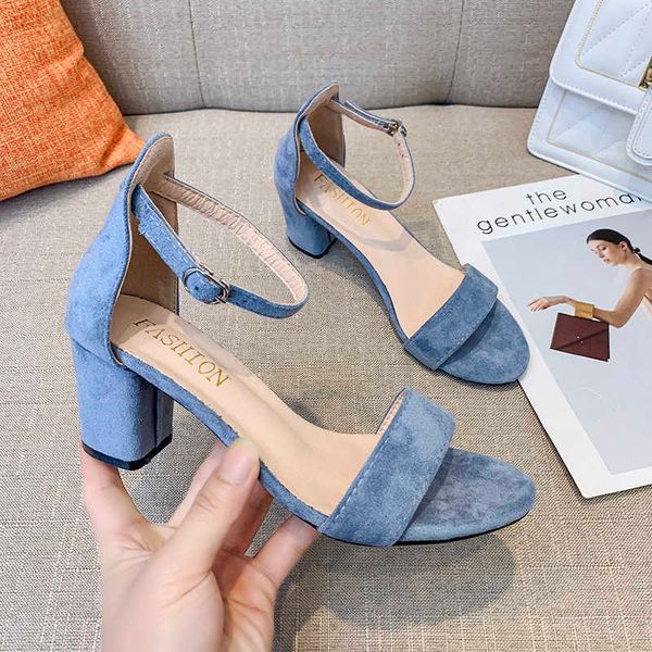 

sandals high heel womens shoes summer leather velvet open toe thick buckle bag size 34-40 230417, Black