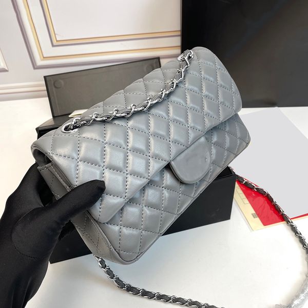 

womens genuine leather diamond lattice grey quilted bags lambskin gold/silver metal hardware matelasse chain crossbody shoulder designer han