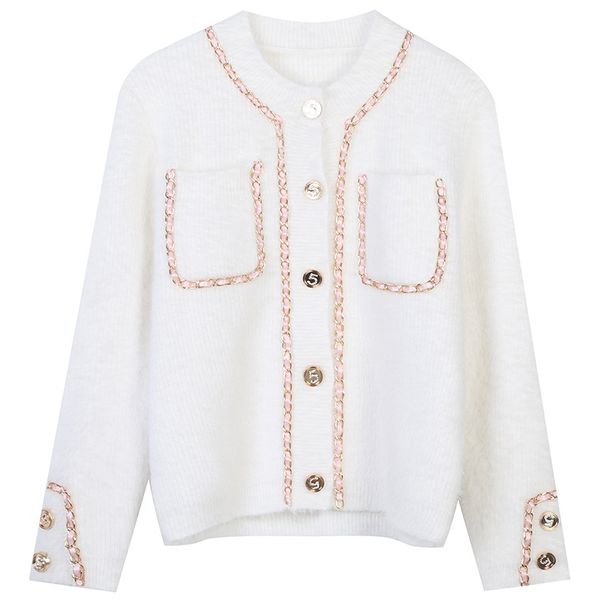 

329 2023 runway summer brand same style sweater long sleeve cardigan crew neck black white khaki fashion clothes womens mingmo9, White;black