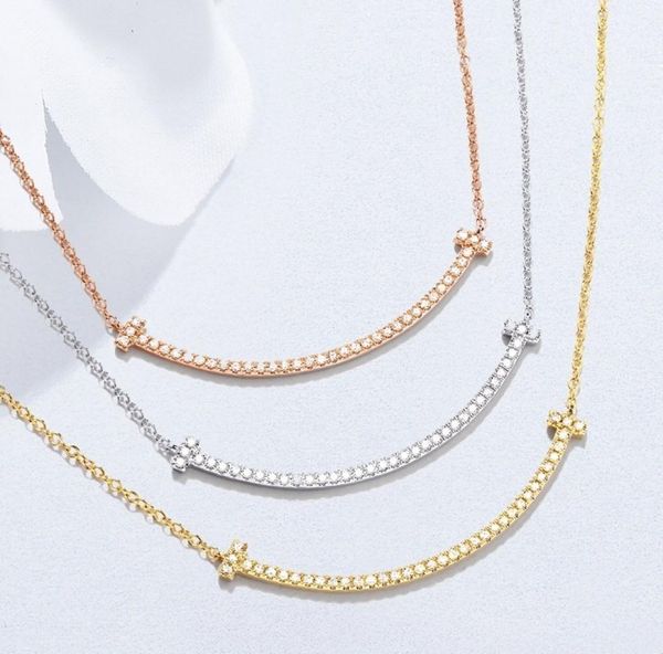 

fashion diamond necklace lady titanium steel smile lettering pendant 18k plated gold necklaces with double lettesr pendant 3 color3781332, Silver