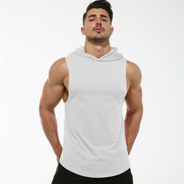 

men summer gyms fitness bodybuilding hooded tank mens cross fit clothing loose breathable sleeveless shirts vest fashion 2023, White;black