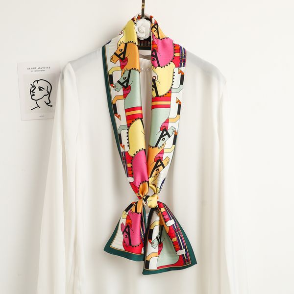 

new spring, summer, autumn, and winter creative long stripe women's fashion versatile korean edition silk scarves long and thin narrow, Blue;gray