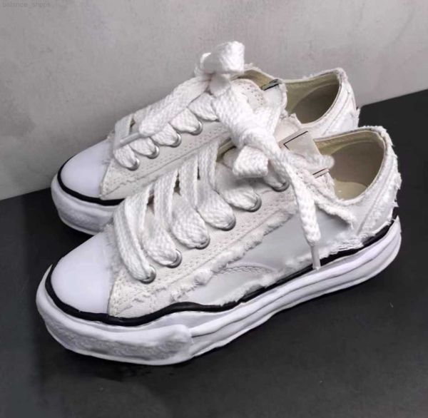 

co branded maison mihara yasuhiro mmy shoes dissolve shoes men casual canvas shoes women's sneakers vintage lace-up white solid men&#03