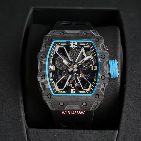 

2023 zy rm35-03 watch features a fully automatic mechanical movement sapphire mirror ntpt carbon fiber case with a natural rubber strap, Slivery;golden