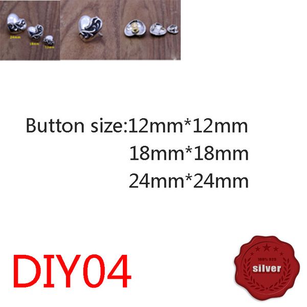 

diy04 european and american s925 sterling silver button jeans button hip hop heart fashion jewelry decoration button accessories