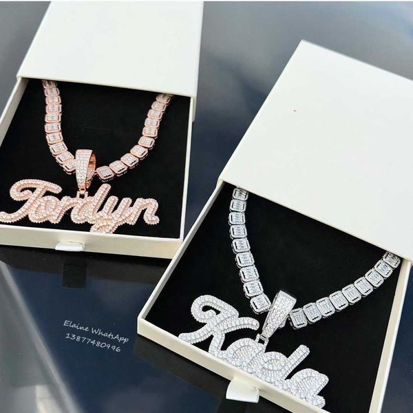 

buss down bling jewelry custom necklace letter pendant chain set iced out vvs mooissanite diamond tennis chain, Silver