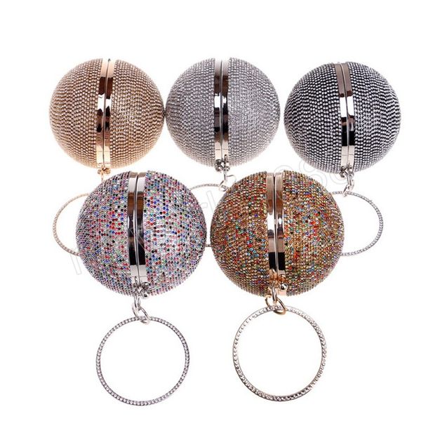 

silver mini round ball evening bags for women fashion diamonds clutch bag ladies messenger bag chain handbag
