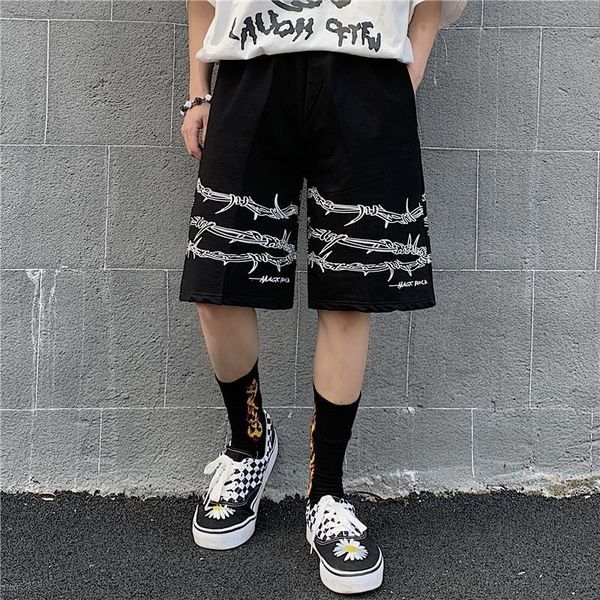 

men's shorts harajuku streetwear iron chain pattern jogger shorts men and women hip hop skateboard shorts summer elastic waist shorts 2, White;black