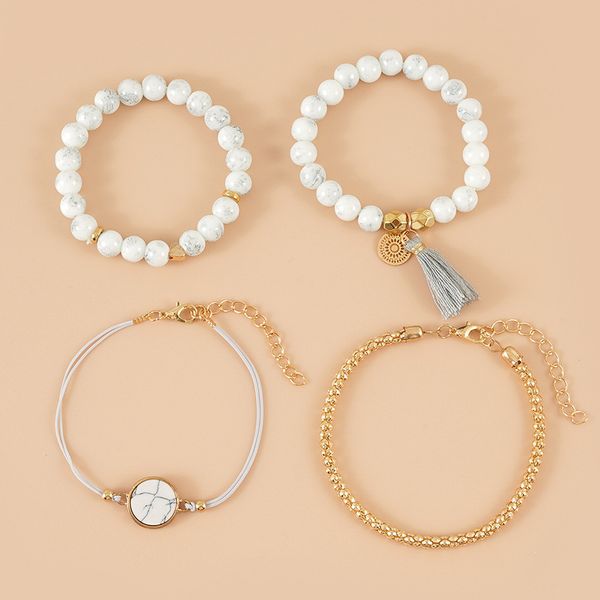 

designer jewelry sracelet set alloy love turquoise seaded tassel four piece sracelet set women's sift s, Golden;silver