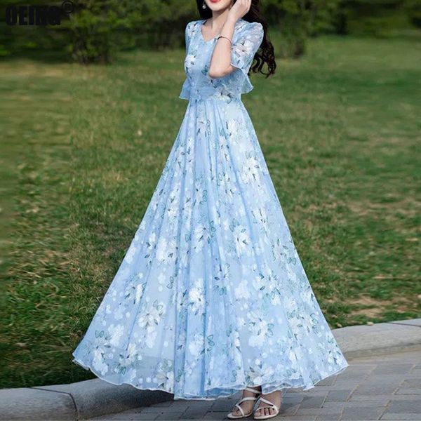 

casual dresses summer large swing lace patchwork chiffon v-neck oversized women's dress beach solid color high waist slim elegant long, Black;gray