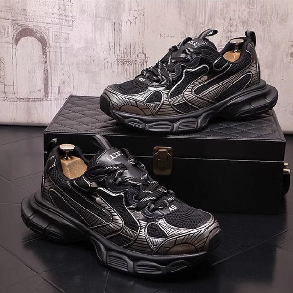 

fashion 2023 new men black white silvers all match platform height increasing shoes male causal loafers sports walking sneakers d2h47