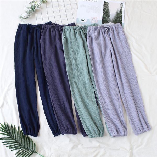 

womens sleepwear japanese pajamas men and women spring autumn home pants cotton washed double gauze loose comfortable trousers casual 230512, Black;red