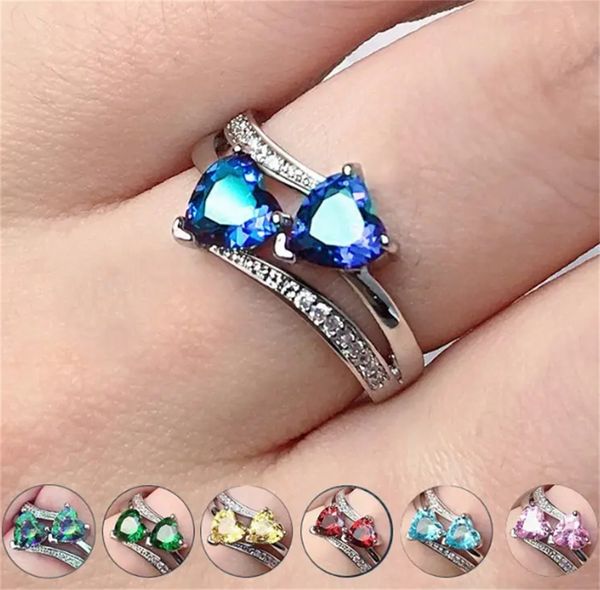 

women's sparkling double heart zircon wedding ring - perfect for parties, Golden;silver