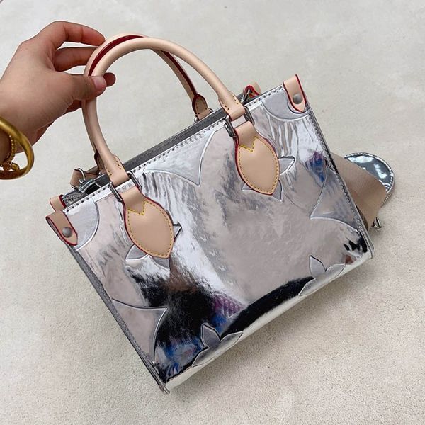 

silver embossed letters women large tote bag retro silver hardware leather quilted crossbody designer bag luxury handbag classic portable su