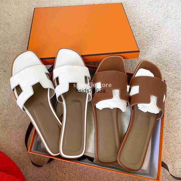 

oran sandal luxury designer leather ladies sandals summer sandal flat shoes fashion slipper beach women slippers h letter drag, Black