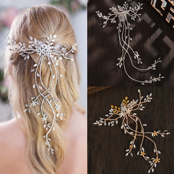 

fs-0001 bridal jewelry: european and american crystal long hair combs, inserted combs, woven rhinestone hair accessories, wedding accessorie, Silver